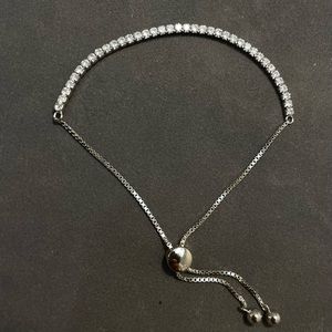 New Tennis Chain Bracelet Adjustable Sterling Silver Diamond
